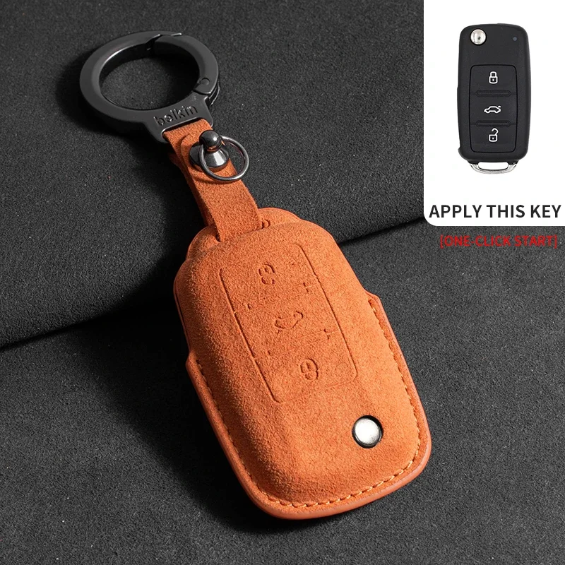 Wildleder-Autoschlüsselhülle für Volkswagen Golf 7 MK7 Tiguan MK2 für Ateca Leon FR Ibiza Skoda Octavia Kodiaq Autoschlüsselanhänger-Gehäuse