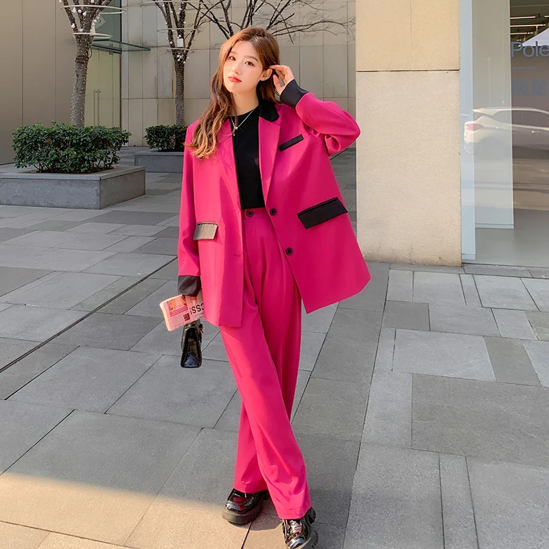 

Blazer and Pants Two Piece Set Women Elegant Korean Style Loose Suit Jacket Coat 2023 Spring High Wide Leg Trousers Suits A312