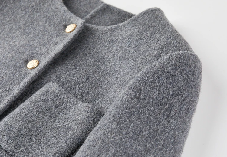 SENTUBILA Damen-Mantel aus Schafwolle, doppelseitig, Winter 2026, O-Ausschnitt, kurz, mehrfarbig optional, elegant, lässig, Top W54OG8767 – Detail 15