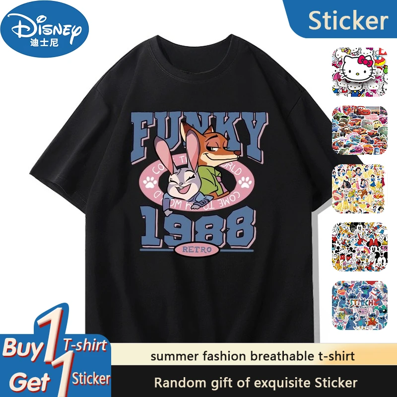 

Disney Crazy Animal City Joint Short-sleeved Tshirt Men's 2025 New Trendy Brand Half-sleeved Summer Short Popular Clothes Casual