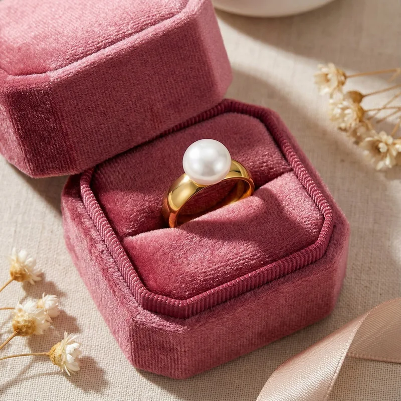 Kalen Fashion Anillos White Simulated-Pearl Rings For Women Gold Color Stainless Steel Wedding Bands Finger Party Jewelry