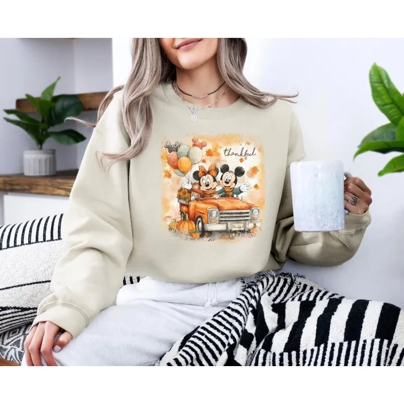 เสื้อฮู้ดมิกกี้และมินนี่บรรยากาศฤดูใบไม้ร่วง เสื้อฮู้ดผู้หญิง ฤดูใบไม้ร่วง/ฤดูหนาว แฟชั่นลำลองแนวสตรีทสำหรับผู้ชายและผู้หญิง