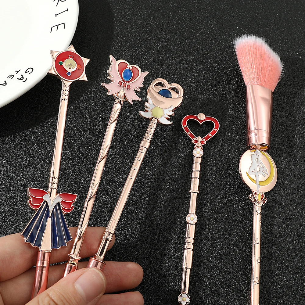 5ชิ้น/เซ็ตคาวาอี้เซเลอร์มูนชุดแปรงสำหรับแต่งหน้าแป้งรองพื้นอายแชโดว์คาบูกิเบลนนิ่งแปรงแต่งหน้าเครื่องมือความงาม