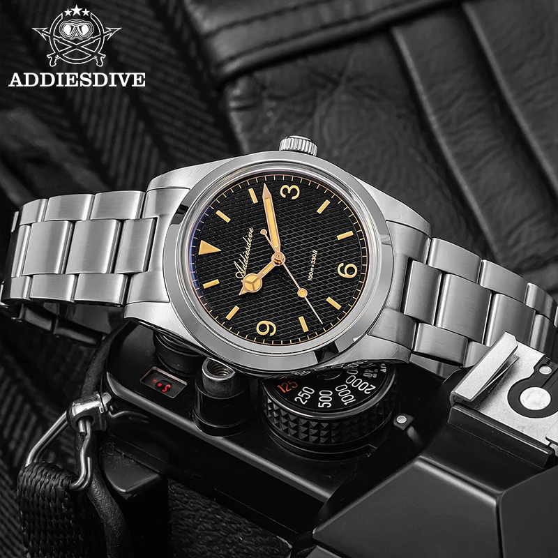 ADDIESDIVE New 36mm Luxury Quartz Watch Retro Domed Glass 100m Waterproodf Luminous 316L Stainless Steel VH31 Dress Wristwatch