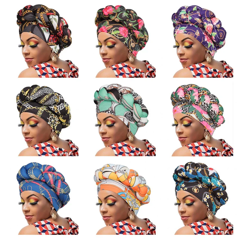 European and American New Toque African Fashion Exaggerated Style Printed Coarse Braid Muslim Hat One Piece Dropshipping