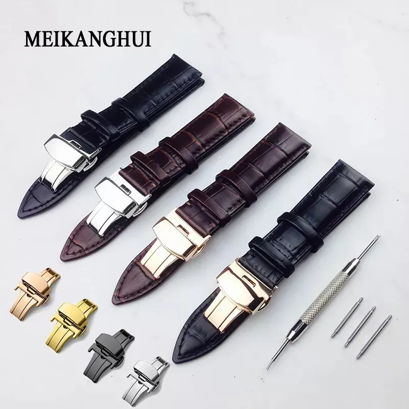 Genuine Leather Watchband With Butterfly Clasp Bands Croco Grain Bracelet for Pulseira Watch sized in 14 16 18 19 20 21 22 24 mm