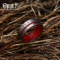 BEIER 2022 New Updated Style Stainless Steel Viking Runes Retro Punk Viking Runes With Rosewood Rings For Men 8mm Jewelry