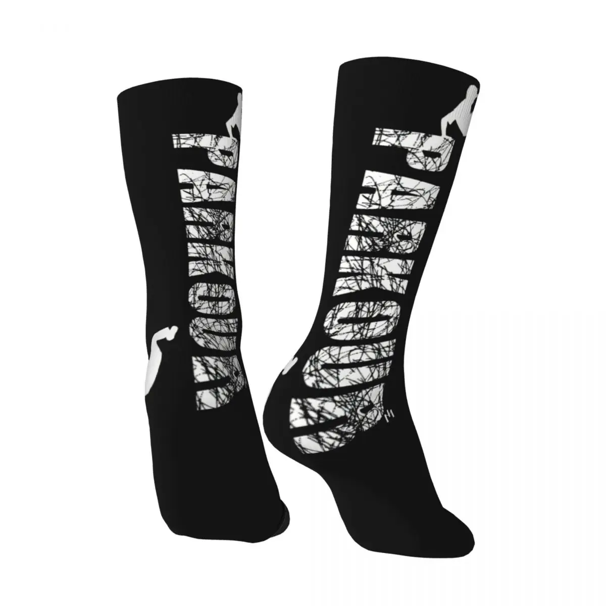 Funny Sock for Men Urban Traceur Hip Hop Harajuku Parkour Run Free Freerunning Happy Seamless Pattern Printed Boys Crew Sock