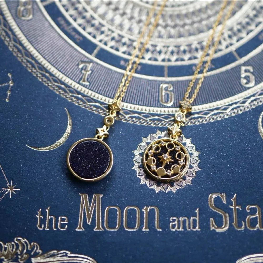 Blue sandstone, sun, moon, stars, exquisite collarbone chain, ins necklace