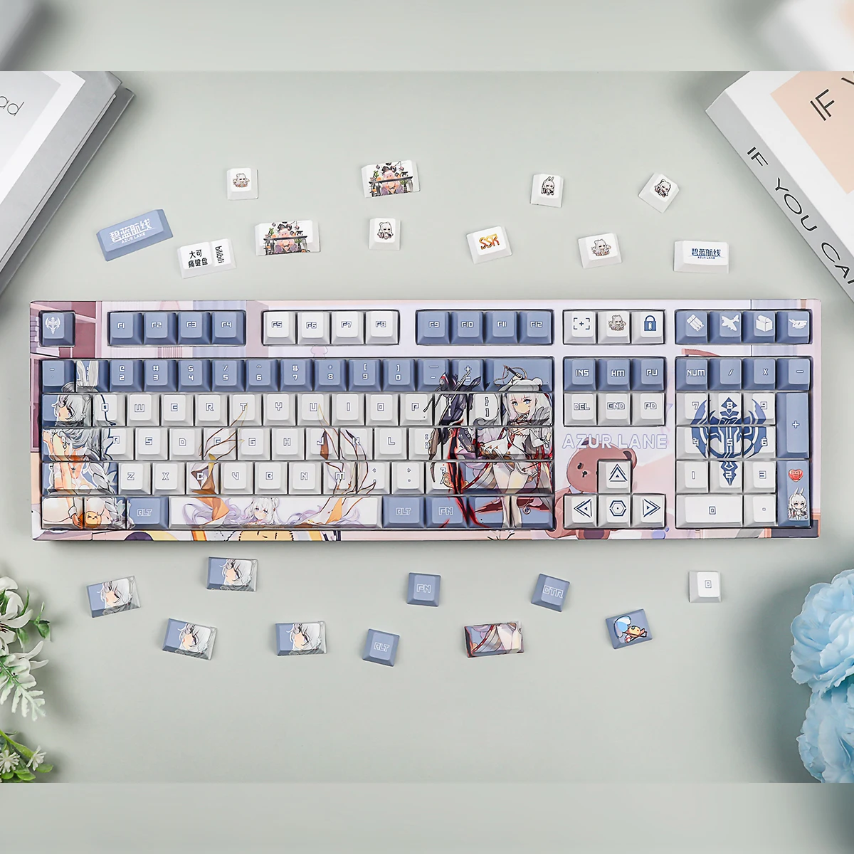 Game Azur Lane Le Malin PBT Key Caps Cosplay Props Axis Side Engraved Mechanicale Keycaps Gaming Tabletop Supplies