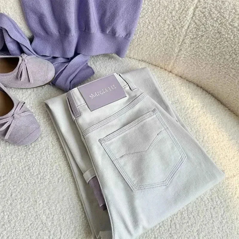 2026 New Spring Summer Straight Jeans Female Contrast Flanging High Waist Loose Casual Slim Wide-leg Cowboy Pants Trouser