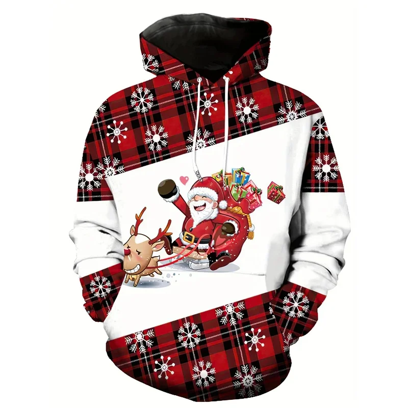 Christmas Theme Graphic Men's Fashion 3D Prints Red Hoodie Streetwear Hoodies Hooded Front Pocket Designer Hoodie Sweatshirt