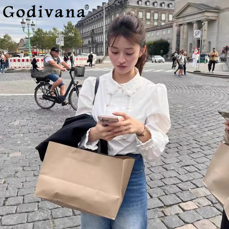 

Japanese Fashion Sweet White Long Sleeve Shirt Spring Autumn 2025 New Girl's Blouses Women's Daily Basic Casual Shirt Ladies Top