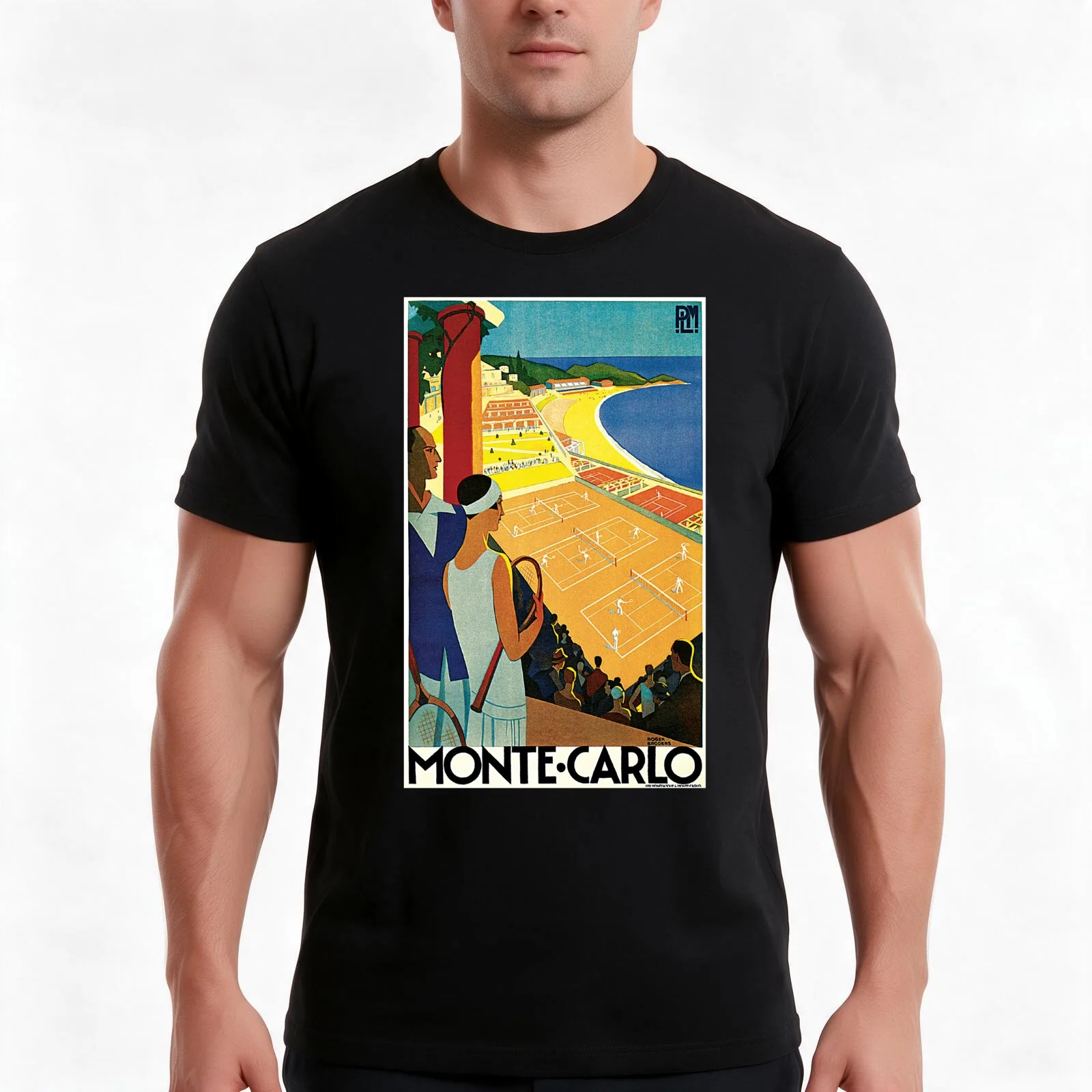 1920s Vintage Monte Carlo Tennis Travel Ad T-Shirt Summer Casual Cotton Tee Oversized Streetwear Tops Vintage Graphic Print