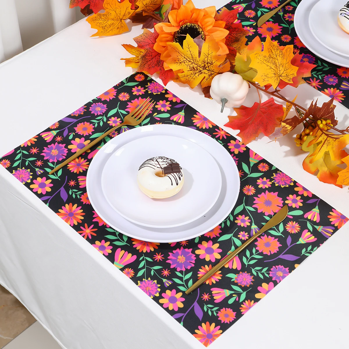 4pcs Mexican Style Colorful Skull Placemats Dia Muertos Decor and Table Protection Day of The Dead Home Supplies Decoration Mat