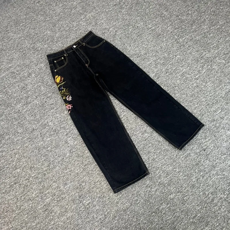Derschutze جينز مستقيم الساق 1:1 أفضل جودة ريترو التطريز الزهور Derschutze رجل الدينيم السراويل #2