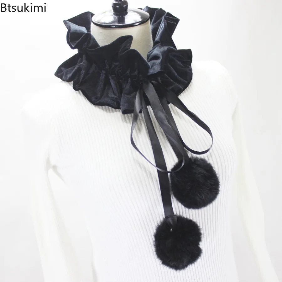 

Medieval Vintage Fake Collar Renaissance Velvet Detachable Shawl Collar Steampunk Decorative Bow Tie Cosplay Costume Accessories