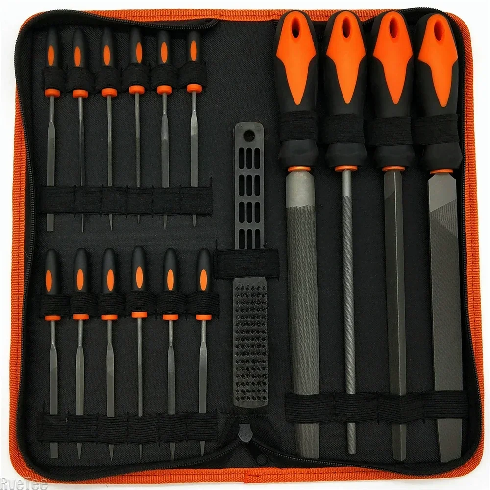 4 Large File and 12pcs Needle Files/1 Brush File 17Pcs Tool Set with Carry Case Premium T12 Grade Drop Alloy Steel Forged