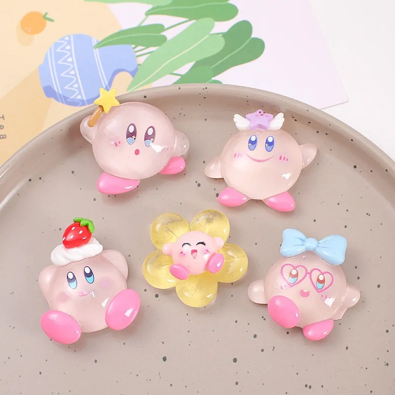 2 pezzi grande trasparente luminoso Kirby resina flatback cabochon cartone animato fai da te custodia per cellulare spazzatura Charmsjewelry accessori