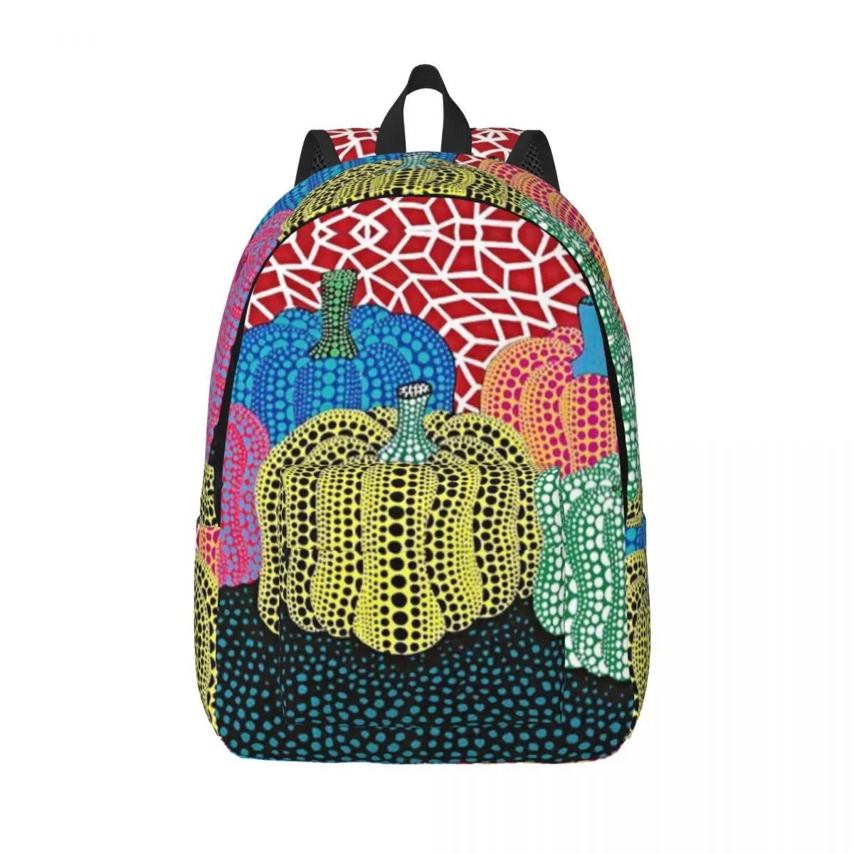 Mochila de lona con estampado de calabaza para hombre y mujer, morral personalizado de tres lunares, impermeable, para colegio universitario, Yayoi