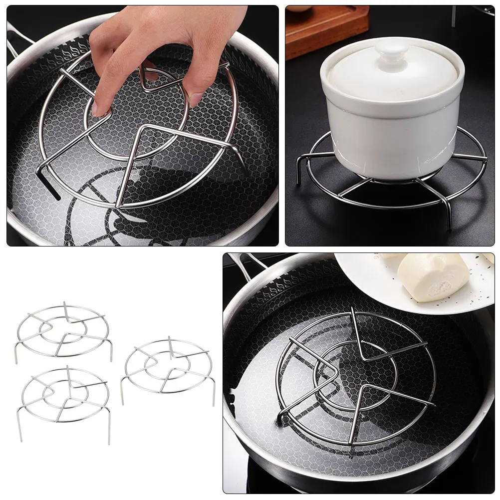 

3pcs Stainless Steel Steaming Rack Round Multi-Function Kitchen Steam Holder Baking Cooking Rack Stand Household Cookware