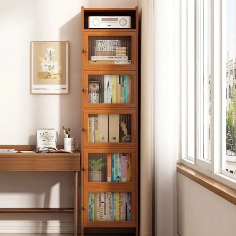 

Solid Wood Narrow Bookcase Floor Standing High Slim Storage Shelf for Living Room Corner Bedroom Gap Organizer Cabinet