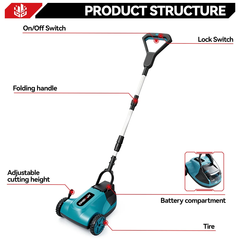 ONEVAN 5000W Brushless Electric Lawn Mower Cordless Handheld Angle Grass Trimmer Garden Cutter Power Tool For Makita Battery Pin