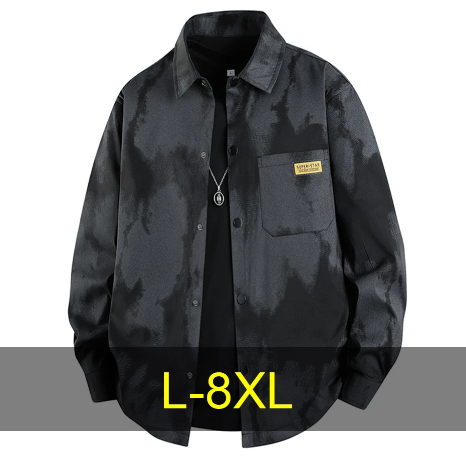 

Tie Dye Shirts Men Spring Autumn Long Sleeve Shirt Plus Size 8XL Fashion Casual Shirts Jackets Male Big Size 8XL