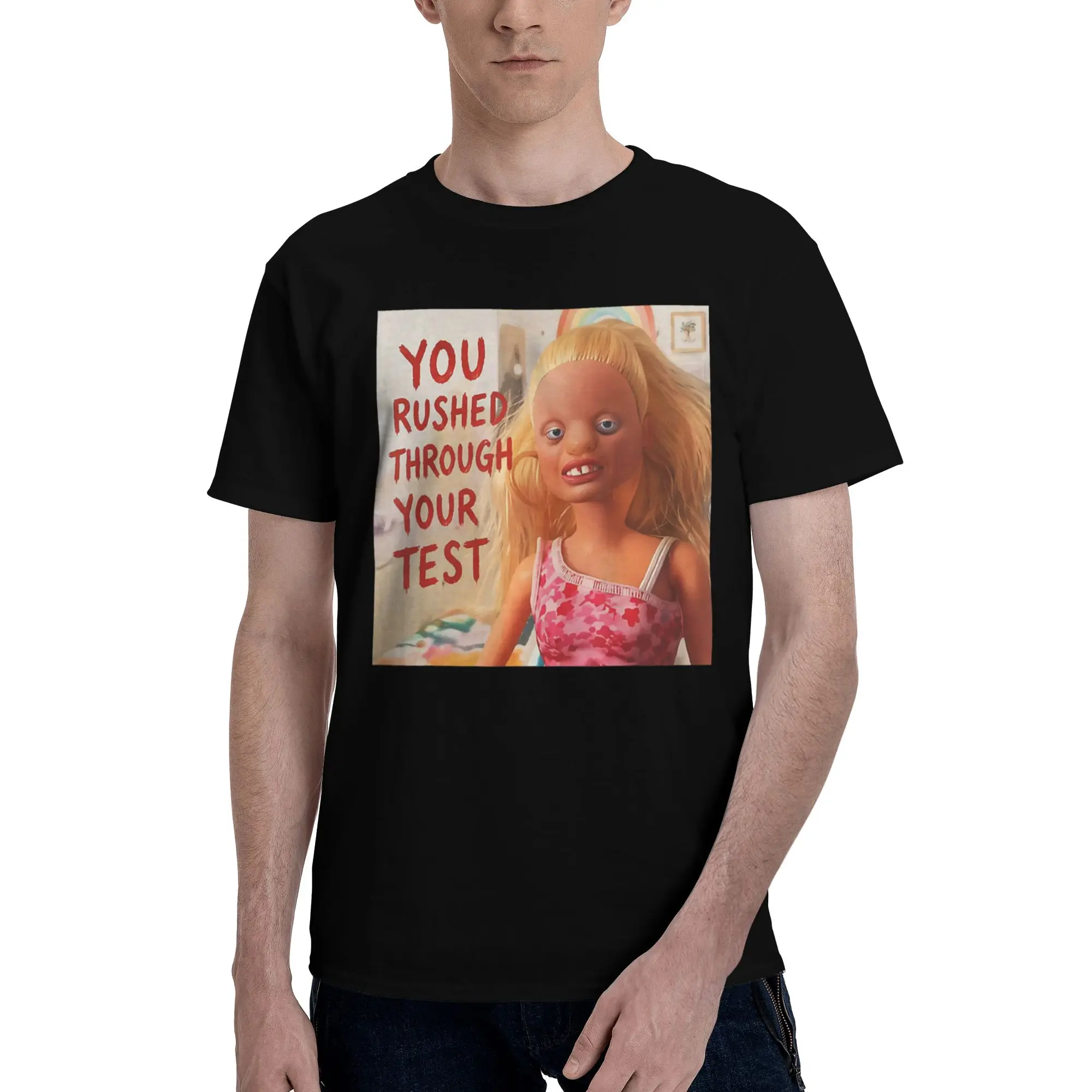 You Rushed Through Your Test Funny Test Day Meme Girl Graphic 100% Cotton T-Shirt  Tees Tops For Men