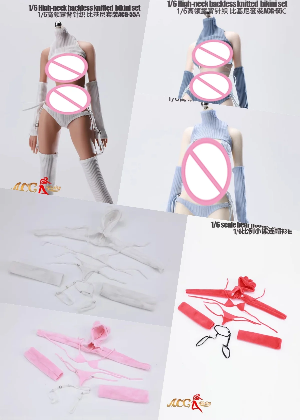 

【30days Made】ACG-55/56 1/6 Женская одежда и аксессуары: Вязаный свитер с высоким воротом и открытой спиной, флисовая толстовка для 12-дюймовых фигурок