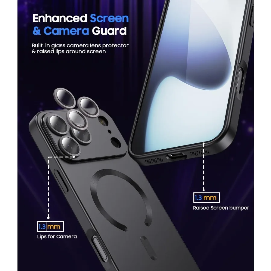 حافظة مغناطيسية لهاتف iPhone 17 Pro مع توافق MagSafe وواقي عدسة الكاميرا المدمج للحماية المحسنة Slim Lightwei