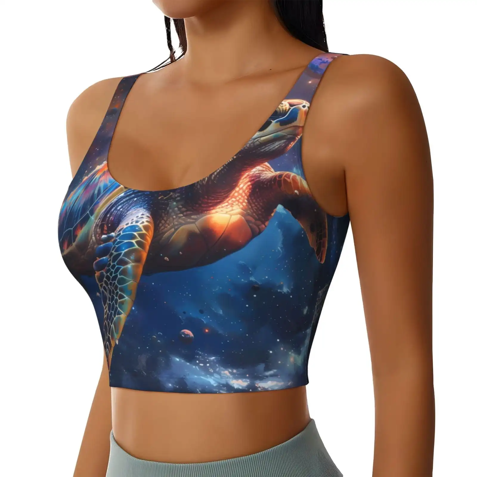 Night Sky Turtle Print Women's Sports Vest U-shaped Removable Chest Pad Sports Backless Top