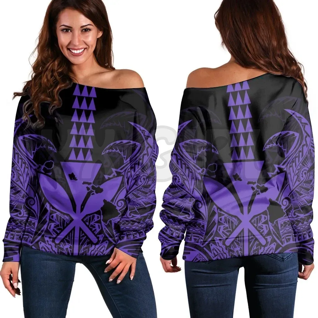 

YX GIRL Hawaii Polynesian Kanaka Kakau Purple 3D Printed Novelty Women Casual Long Sleeve Sweater Pullover