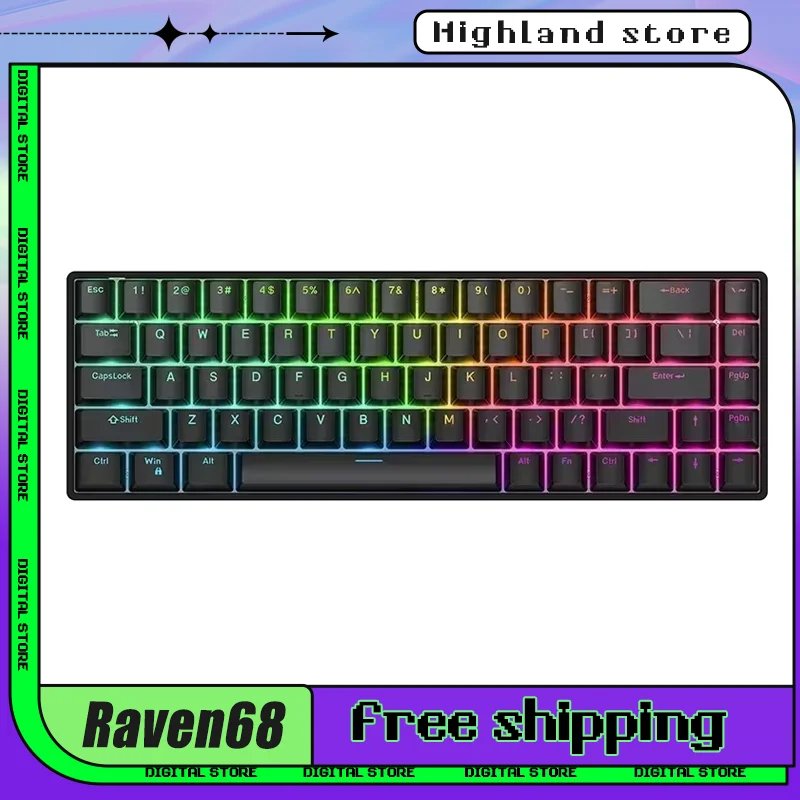 teamwolf raven68 interruptor magnetico teclados mecanicos 68 teclas teclado gamer personalizado gatilho rapido troca quente rgb fps teclado gamer 01