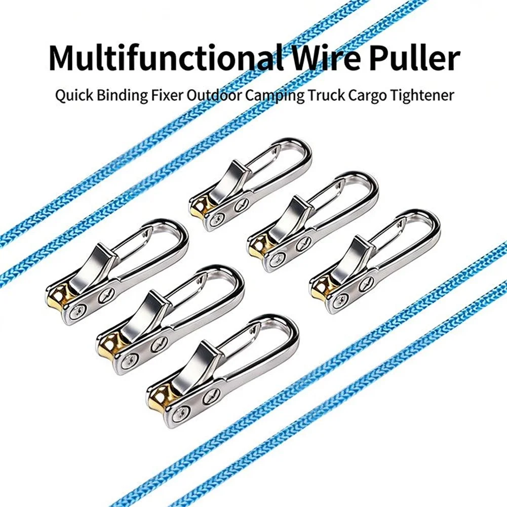 2Pcs Aluminum Rope Roller Tensioner With 6 Hooks, Quick-Adjust Cord Lock Buckle For Camping Umbrella Tent Gear Securing