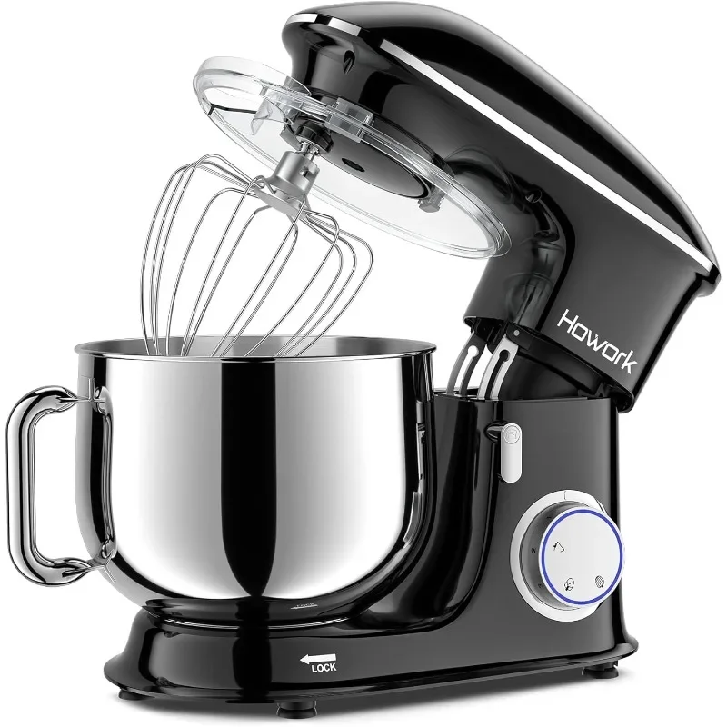 HOWORK 8.5QT Stand Mixer, 660W 6+P Speed Tilt-Head, Electric Kitchen Mixer With Dough Hook, Beater, Pouring Shield,8.5 QT, Black