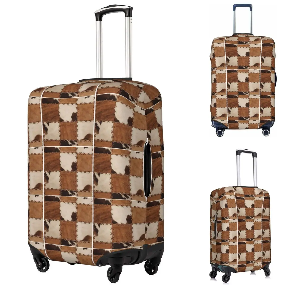 Patchwork Cowhide Rustic Western Decor Suitcase Cover Protection Elastic Travel Luggage Protector Covers for 18-32 Inch