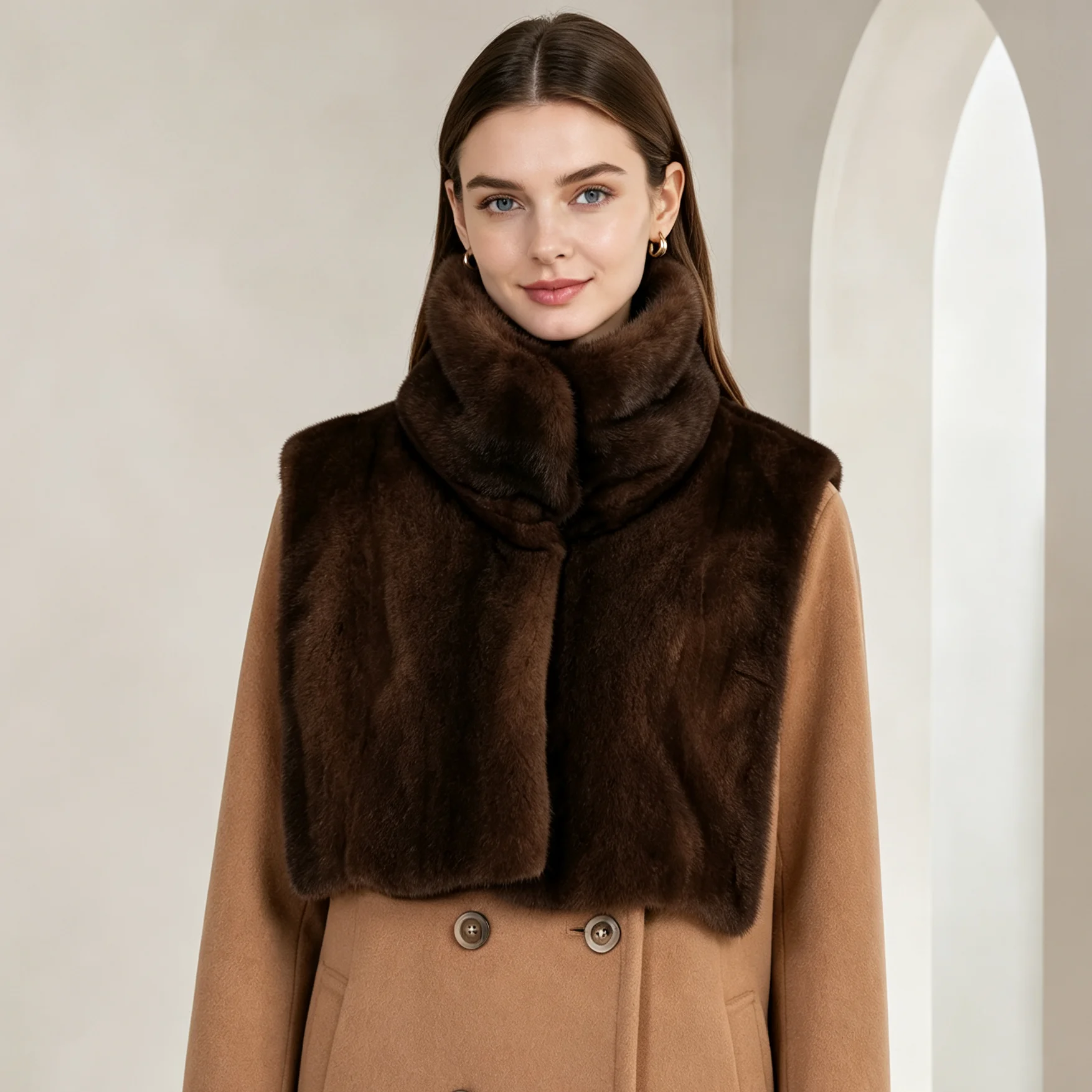 RU 2026 New Ladies Faux Fur Neck Wrap Fluffy Soft Mink Texture Warm Fashion Autumn Winter Daily Outer Shawl Scarf