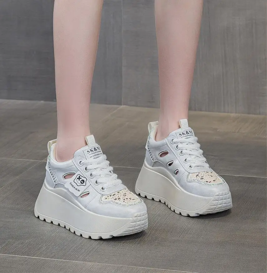 New 8cm Air Mesh Comfy Summer Flats Boots Mixed Color Fashion Sandals Chunky Sneaker Women Breathable Shoes