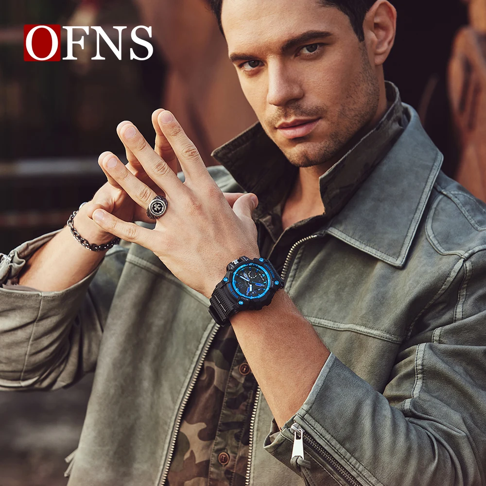 OFNS Electronic Watch Waterproof Fashion Trend 3179 Black Technology Multifunctional Men\'s Watch New Quartz Wristwatch Relogios