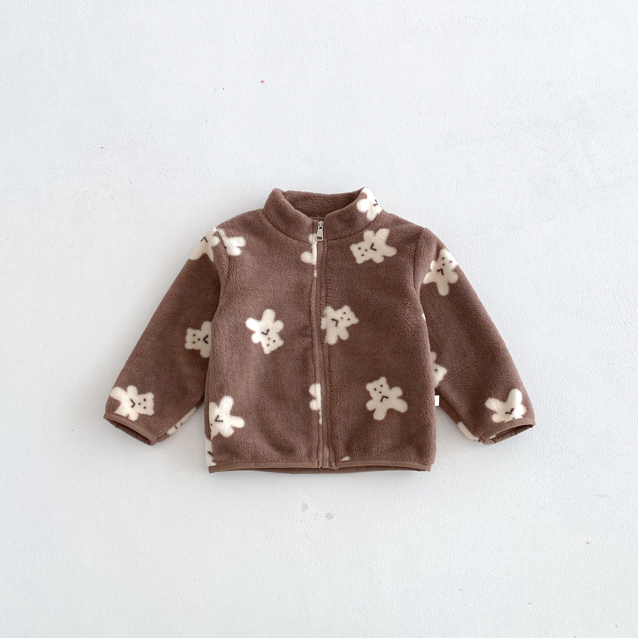 Baby Kid All Over Bear Print Stand Collar Zip Up Warm Coral Fleece Coat For Toddler Girls Boys Wear Children Winter Coat Clothes view 5
