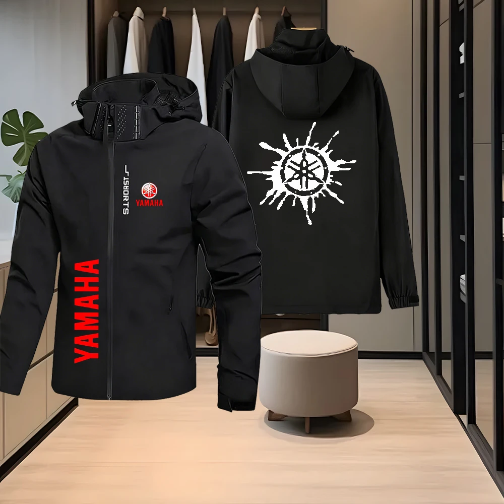 

New Yamaha logo printed men's spring and autumn detachable hoodie outdoor windproof and waterproof mountain climbing suit