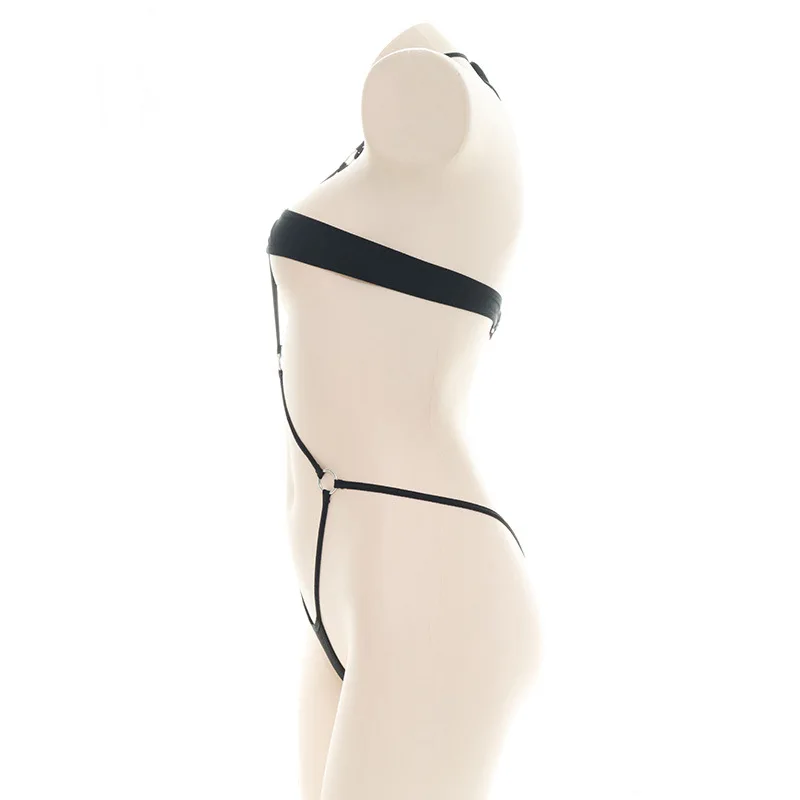 Maillot de bain une pièce noir avec anneau d\'anime, Sexy, Slim, trois points, taille basse, ajouré, sous-vêtements dos nu, Costume Cosplay pour