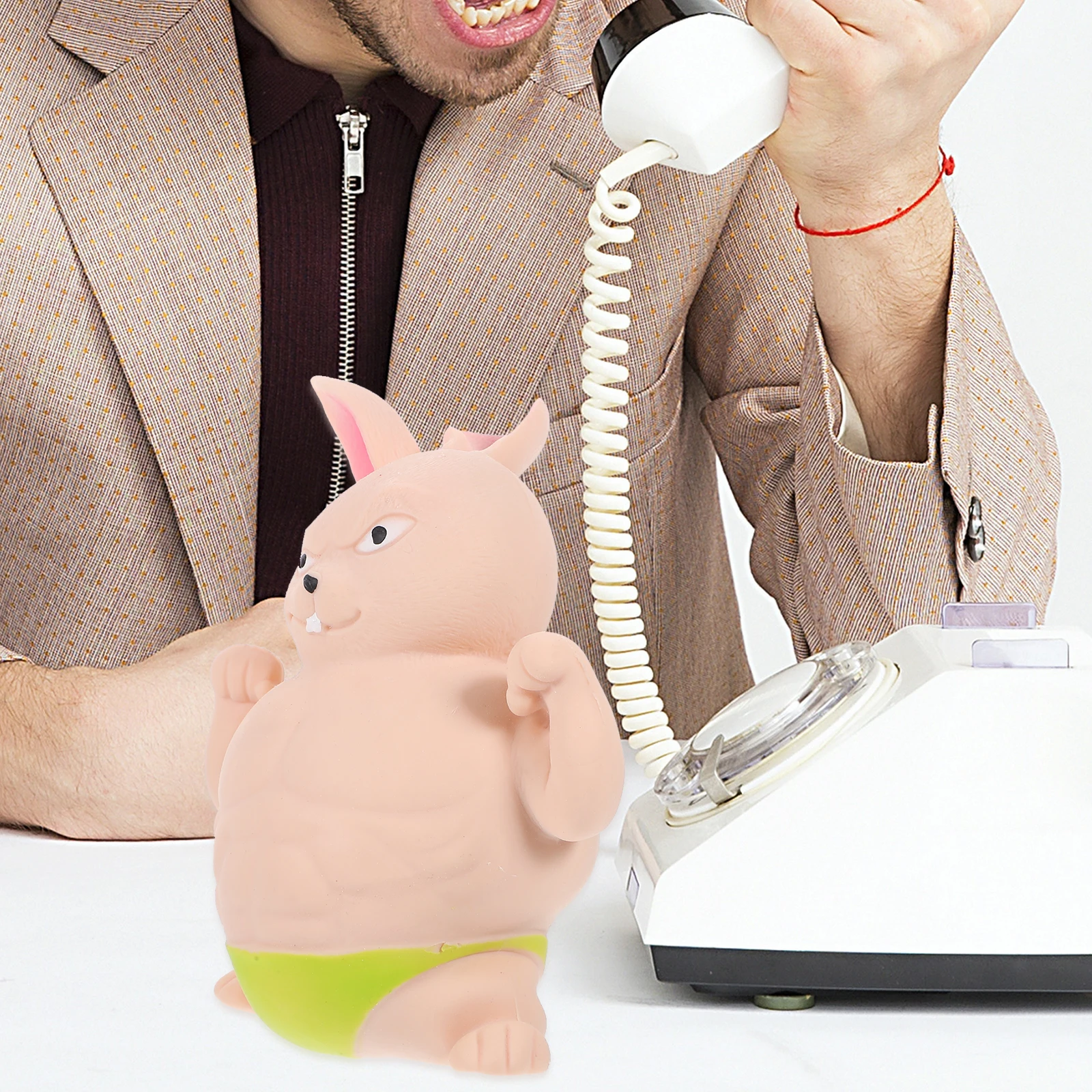 Jouet à presser lapin musculaire, ornements de bureau verts, jouets anti-Stress, jeu de compression d'animaux de dessin animé, petit jouet