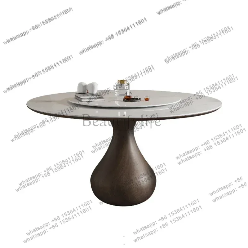 

12 Solid Wood round Dining Table Home Modern Minimalist Dining Table Embedded Turntable Bright