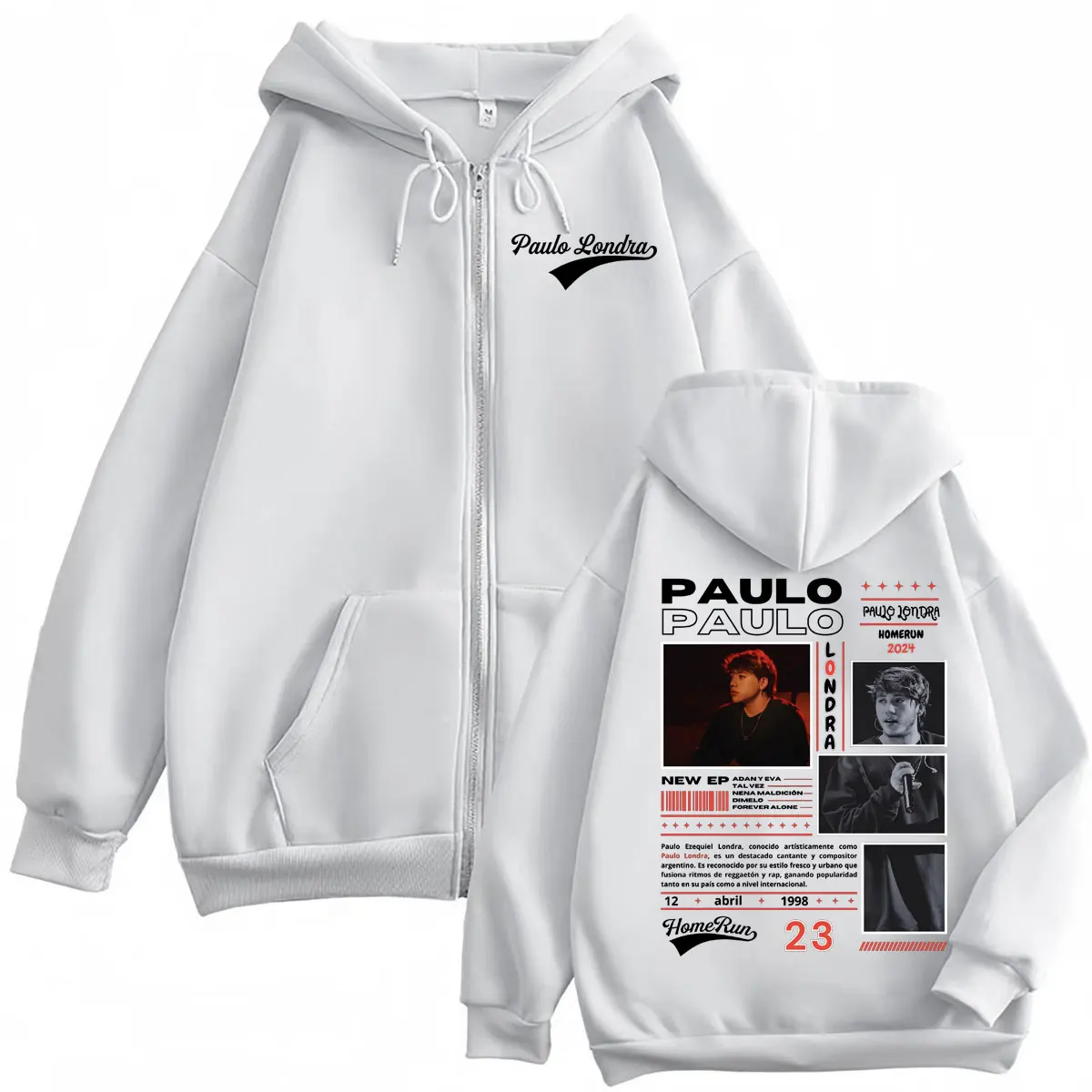 Rapper Paulo Londra Homerun Album Merch Hoodie Harajuku Hip Hop Pop Musik Zip Up Sweatshirt Männer Frauen Vintage Mode Pullover