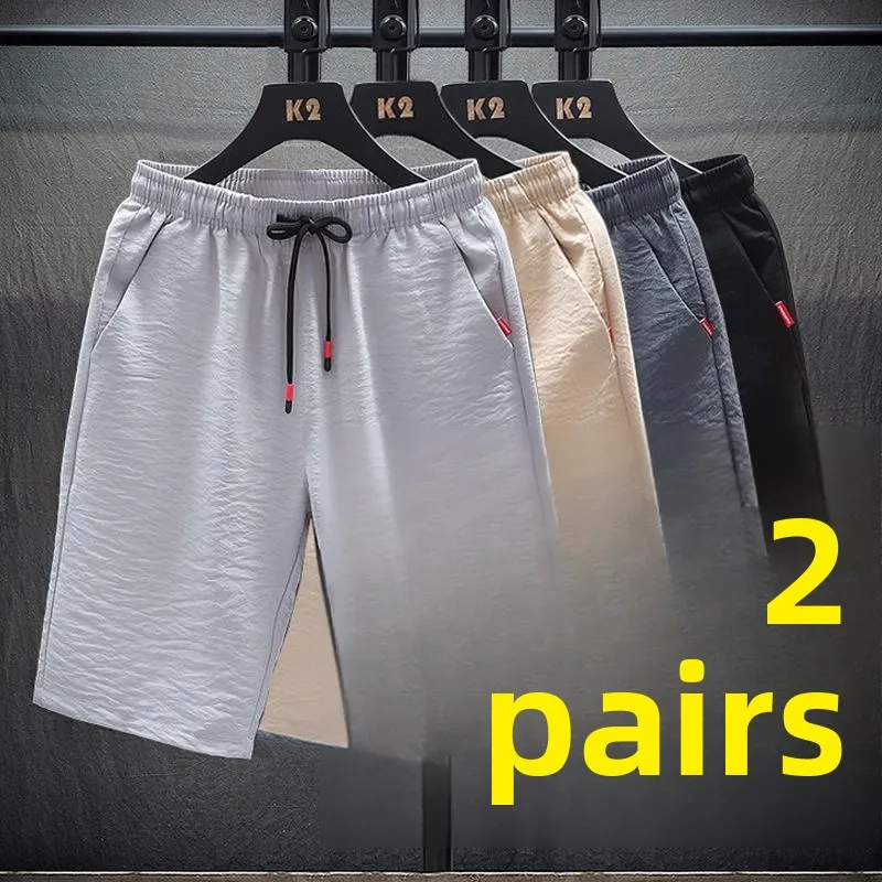 

Мужские летние шорты из ледяного шелка: тонкие, быстросохнущие, охлаждающие, больших размеров, повседневные, свободные, длиной до колена, модные, универсальные, в корейском стиле