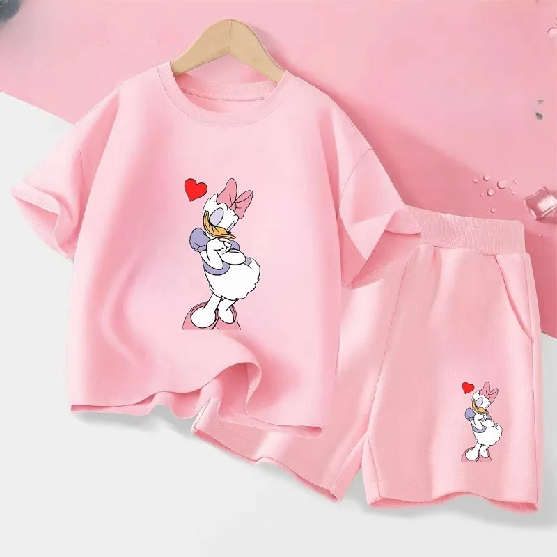 Summer Baby Girl Boy Clothes Set Children Disney Daisy Cartoon Printing T-shirts and Shorts 2Pcs Suit Kid Short Sleeve Tracksuit