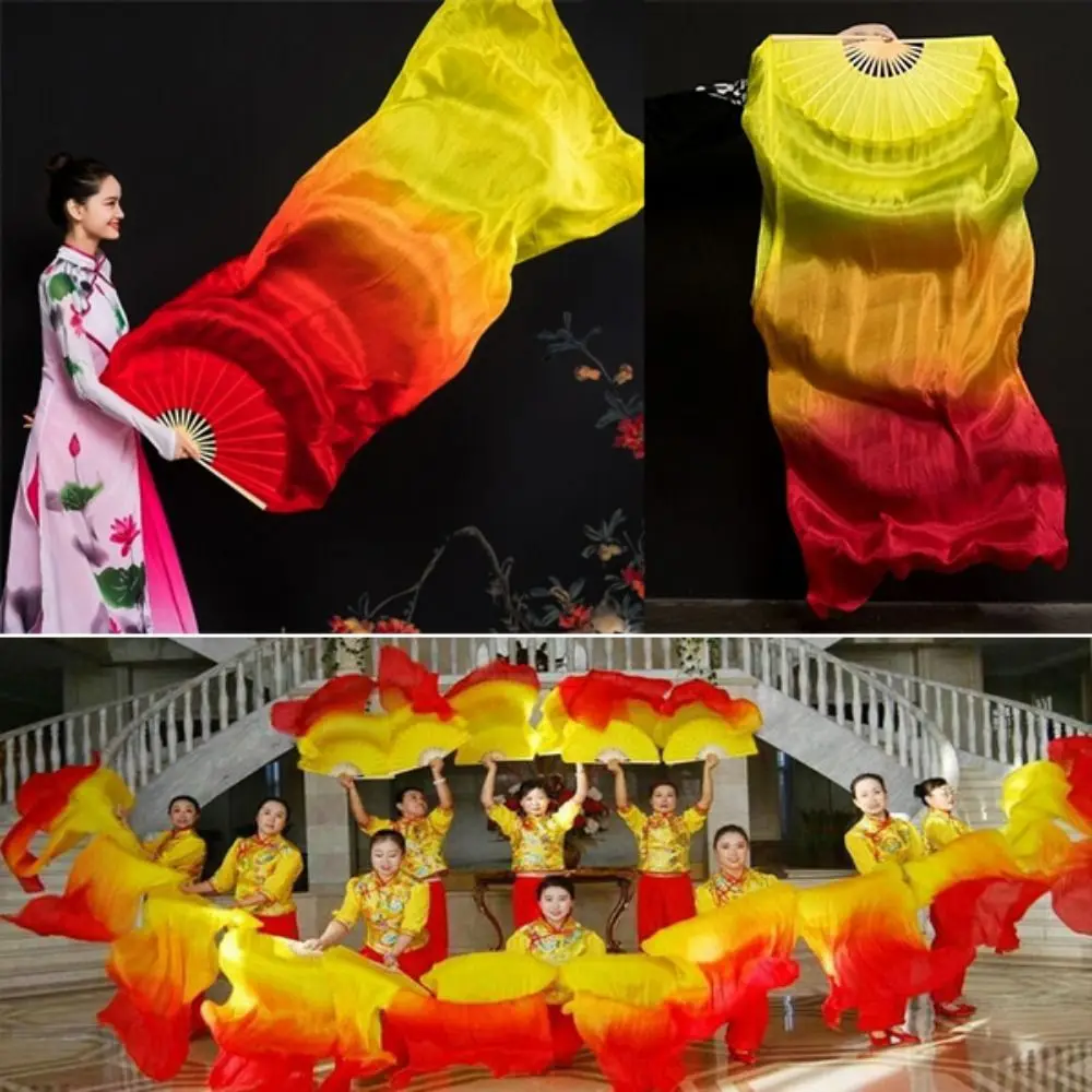 120/150/180cm Kid Women Belly Dancing Fan Tricolor Gradient Right&Left Hands Gradient Color Dancer Fan Rayon Silk Fans