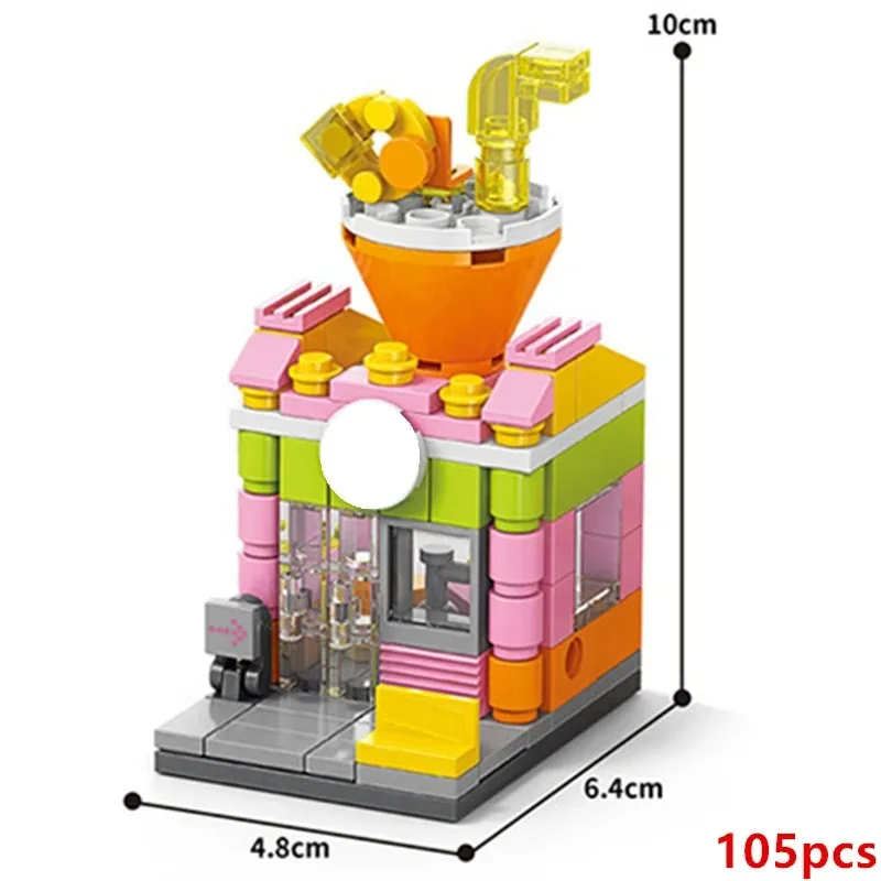 Ensemble de blocs de construction d'architecture pour enfants, café, lait, thé, vue sur la rue en constante évolution, modèle de maison gastronomique, ornements de bricolage, jouets pour enfants